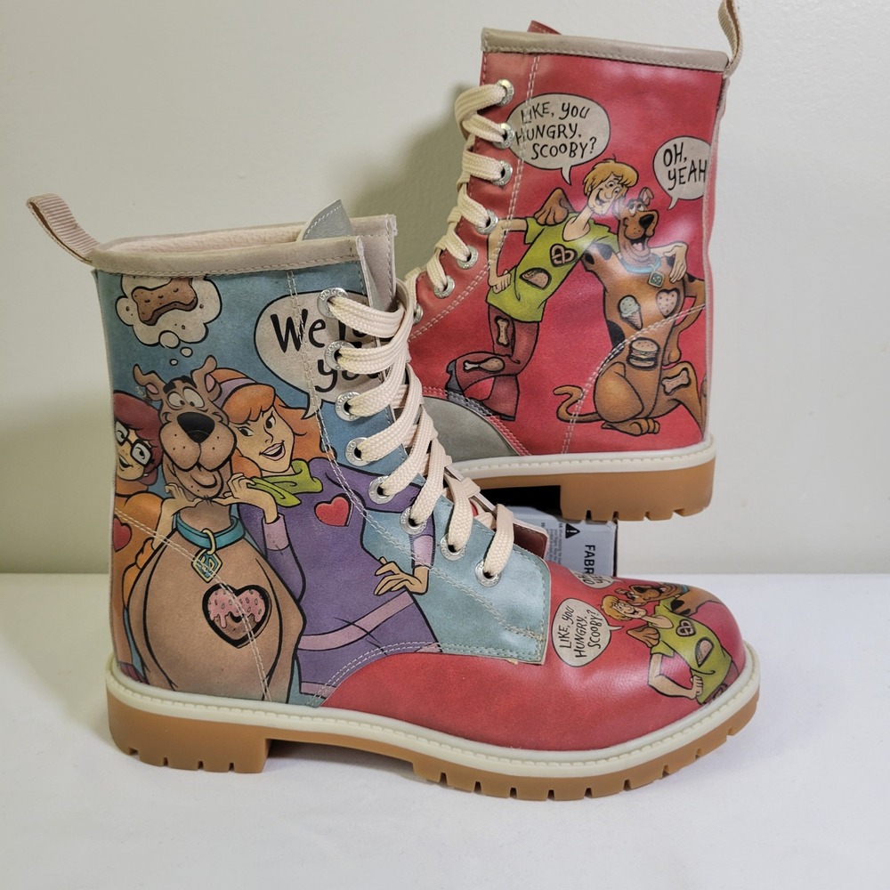 Dogo Women's Scooby "Hungry" Doo Vegan Leather Combat Boots Comic Print US 6.5